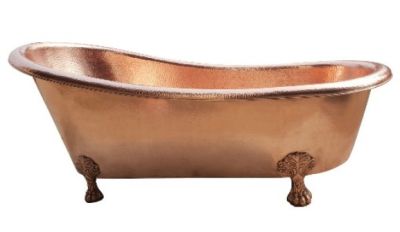 COPPER BATH TUB(CLICK PHOTO)
                           PRODUCTS DETAILS

ITEM NO:          SE-78618
DESCRIPTION:- CLAW FOOT COPPER BATH TUB
SIZES IN MM:- L-1727.20 X W-812.80 X H-711.30
FINISH: HAMMERED/FULL COPPER INSIDE & OUTSIDE
THICKNESS:- 16 GAUGE WEIGHT:- 48.000 KG
MATERIAL: 100% COPPER
MINIMUM ORDER QTY: 1 TO 5 PIECES
DELIVERY TERMS: F.O.B. & C.I.F.
PRICE OPTIONS ARE IN: US DOLLARS & EURO & GB.POUND

ASK US FOR PRICES

