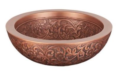  COPPER WASH BASIN EMBOSSED(CLICK PHOTO)
                               PRODUCT DETAIL
ITEM NO:  SE-5796
DESCRIPTION:  COPPER WASH BASIN EMBOSSED
SIZE (IN MM) : 406.4 X406.4 X152.4
MATERIAL:  100% COPPER,   SHAPE: ‎ ROUND
FINISH:  COPPER ANTIQUE,  THICKNESS: 16 GAUGE , WEIGHT: 4 KG  MINIMUM ORDER QTY: 25 TO 100 PIECES
DELIVERY TERMS: F.O.B. & C.I.F. ( BY AIR AND SEA)
PRICE OPTIONS ARE IN:  US DOLLARS & EURO & GB.POUND
ASK US FOR PRICES
