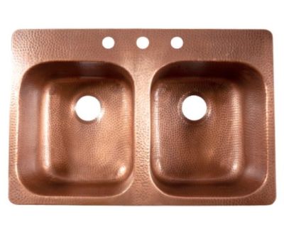  DOUBLE BOWL COPPER KITCHEN SINK(CLICK PHOTO)
                               PRODUCT DETAIL
ITEM NO:          SE-9696
DESCRIPTION:  DOUBLE BOWL COPPER KITCHEN SINK 
SIZE (IN MM) : OVERALL SIZE: 838.2 X 558.8 X 228.6
BOWL SIZE: 365.125 X 419.1 X 228.6
MATERIAL:  100% COPPER,   SHAPE: ‎ RECTANGULAR
FINISH:  COPPER ANTIQUE,     THICKNESS: 16 GAUGE ,  
MINIMUM ORDER QTY:   25 TO 100 PIECES
DELIVERY TERMS: F.O.B. & C.I.F. ( BY AIR AND SEA)
PRICE OPTIONS ARE IN:  US DOLLARS & EURO & GB.POUND
ASK US FOR PRICES
