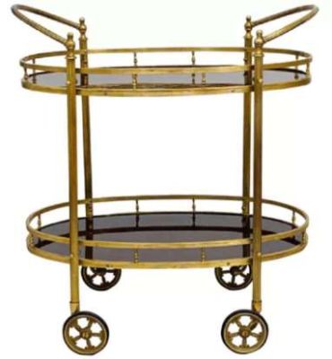  BRASS SERVING OVAL TROLLEY(CLICK PHOTO)
                                   PRODUCT DETAIL
ITEM NO:         SE-1656
DESCRIPTION: BRASS SERVING OVAL TROLLEY
SIZE (IN MM) : D-419.1 X W- 736.6 X H-800.1
KEY FEATURES: TEMPERED GLASS /WHEEL MOBILITY/SHELVES-2
MATERIAL:BRASS/FINISH: BRASS ANTIQUE, WEIGHT:10.000 KG
MINIMUM ORDER QTY:  5 TO 15 PIECES
DELIVERY TERMS: F.O.B. & C.I.F. ( BY AIR AND SEA)
PRICE OPTIONS AVAILABLE ARE IN:  US DOLLARS & EURO & GB.POUND
ASK US FOR PRICES
