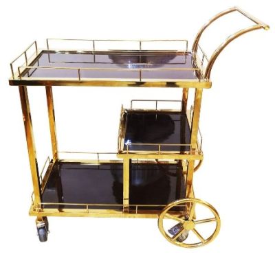 STAINLESS STEEL SERVING TROLLEY(CLICK PHOTO)
                                  PRODUCT DETAIL
ITEM NO:  SE-2458
DESCRIPTION: STAINLESS STEEL SERVING TROLLEY
SIZES: (IN MM): L-762 X W-406.4 X H-800.1
SHAPE TYPE: TIERED SHELF-3
MATERIAL:  STAINLESS STEEL    FINISH: GOLD PLATED
MINIMUM ORDER QTY:   25 TO 100 PIECES
DELIVERY TERMS: F.O.B. & C.I.F. 
PRICE OPTIONS ARE IN:  US DOLLARS & EURO & GB.POUND
ASK US FOR PRICES
