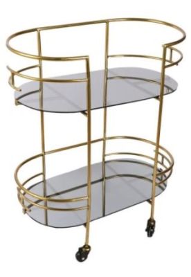 STAINLESS STEEL SERVING TROLLEY(CLICK PHOTO)
                                    PRODUCT DETAIL
ITEM NO:  SE-3626
DESCRIPTION: STAINLESS STEEL SERVING TROLLEY
SIZES: (IN MM): D- 711.2 x W- 431.8 x H-889
SHAPE TYPE: OVAL/TIERED SHELF -2
MATERIAL:  STAINLESS STEEL    FINISH: GOLD PLATED,
WEIGHT: 7.600 KG
MINIMUM ORDER QTY: 25 TO 100 PIECES
DELIVERY TERMS: F.O.B. & C.I.F. 
PRICE OPTIONS ARE IN:  US DOLLARS & EURO & GB.POUND
ASK US FOR PRICES
